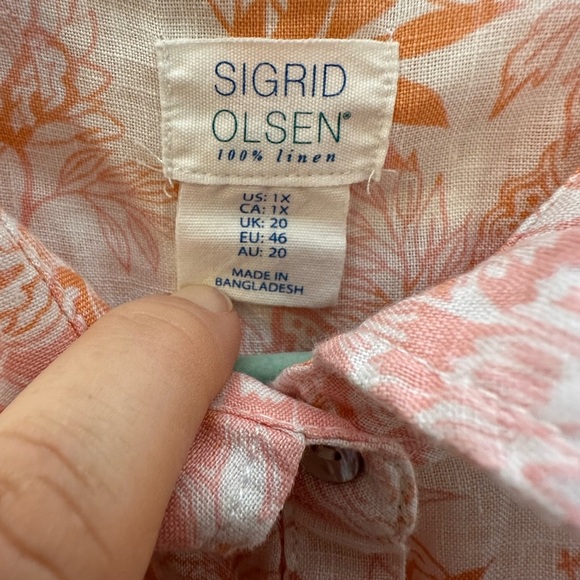 Sigrid‎ Olsen 100% Linen Floral Print Long Sleeve Tunic Button Front Top Size 1X - Picture 4 of 5